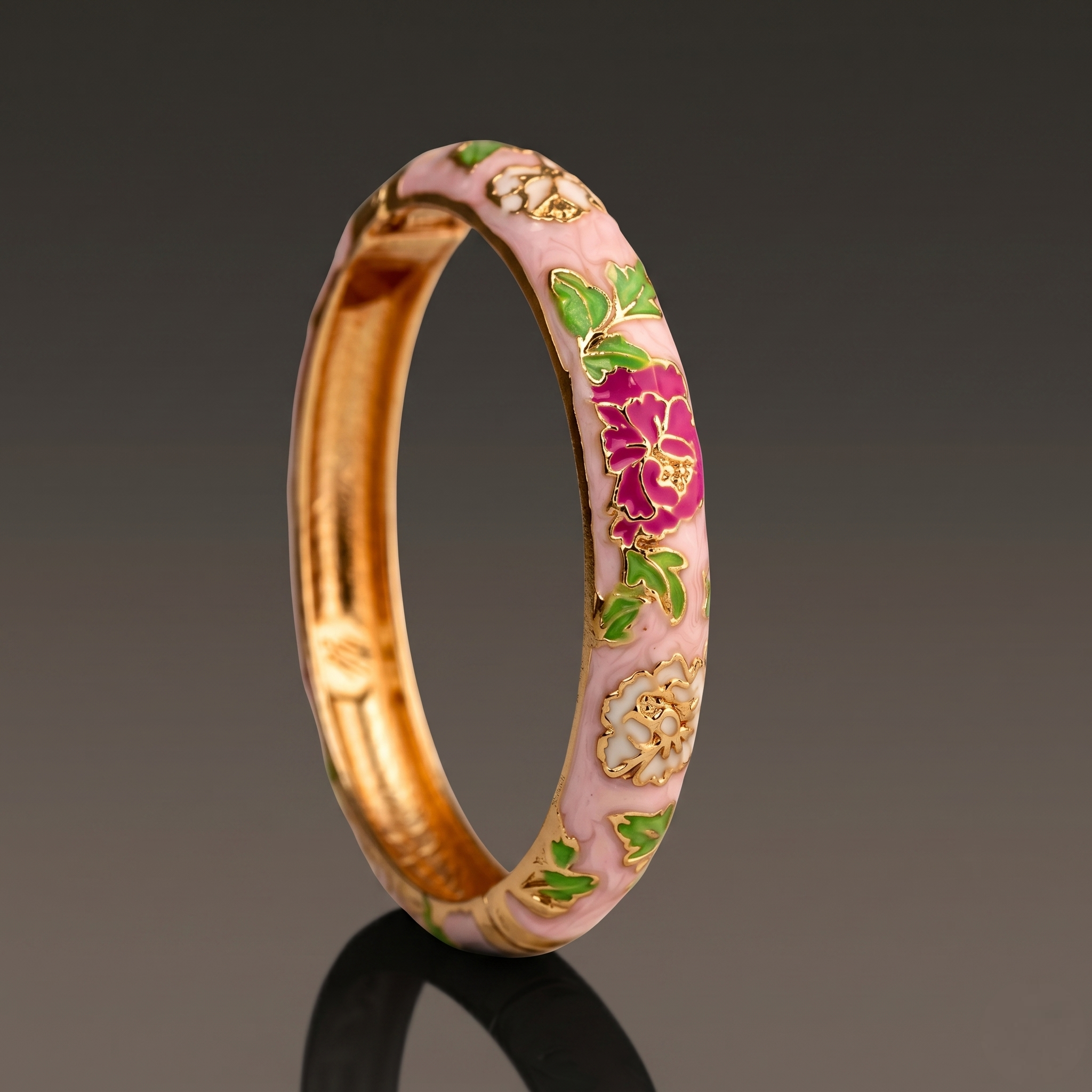 Rose Pattern Enamel/Meenakari Bracelet close-up view - Avalna